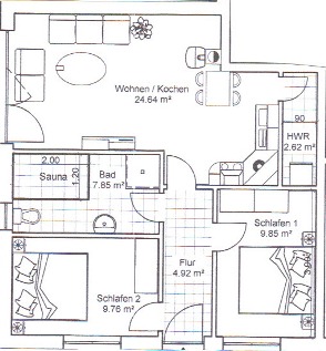 Grundriss von unserer Ferienwohnung in Stralsund